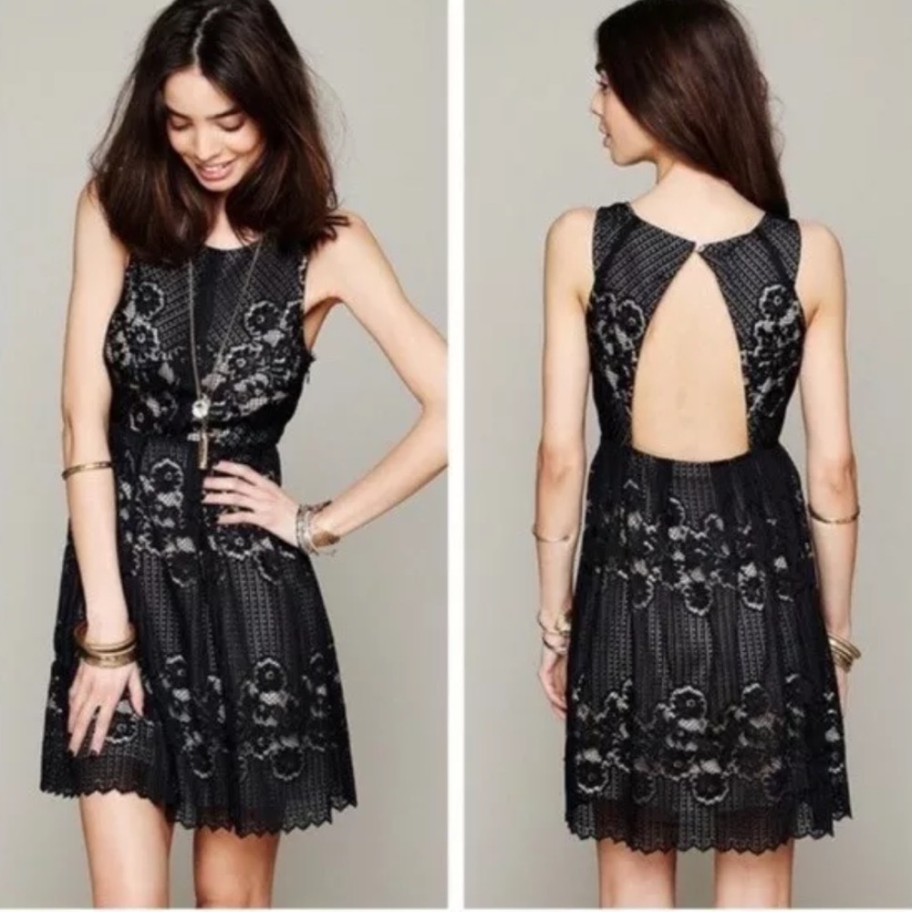 NWOT black lace open back free people sz 12 dress